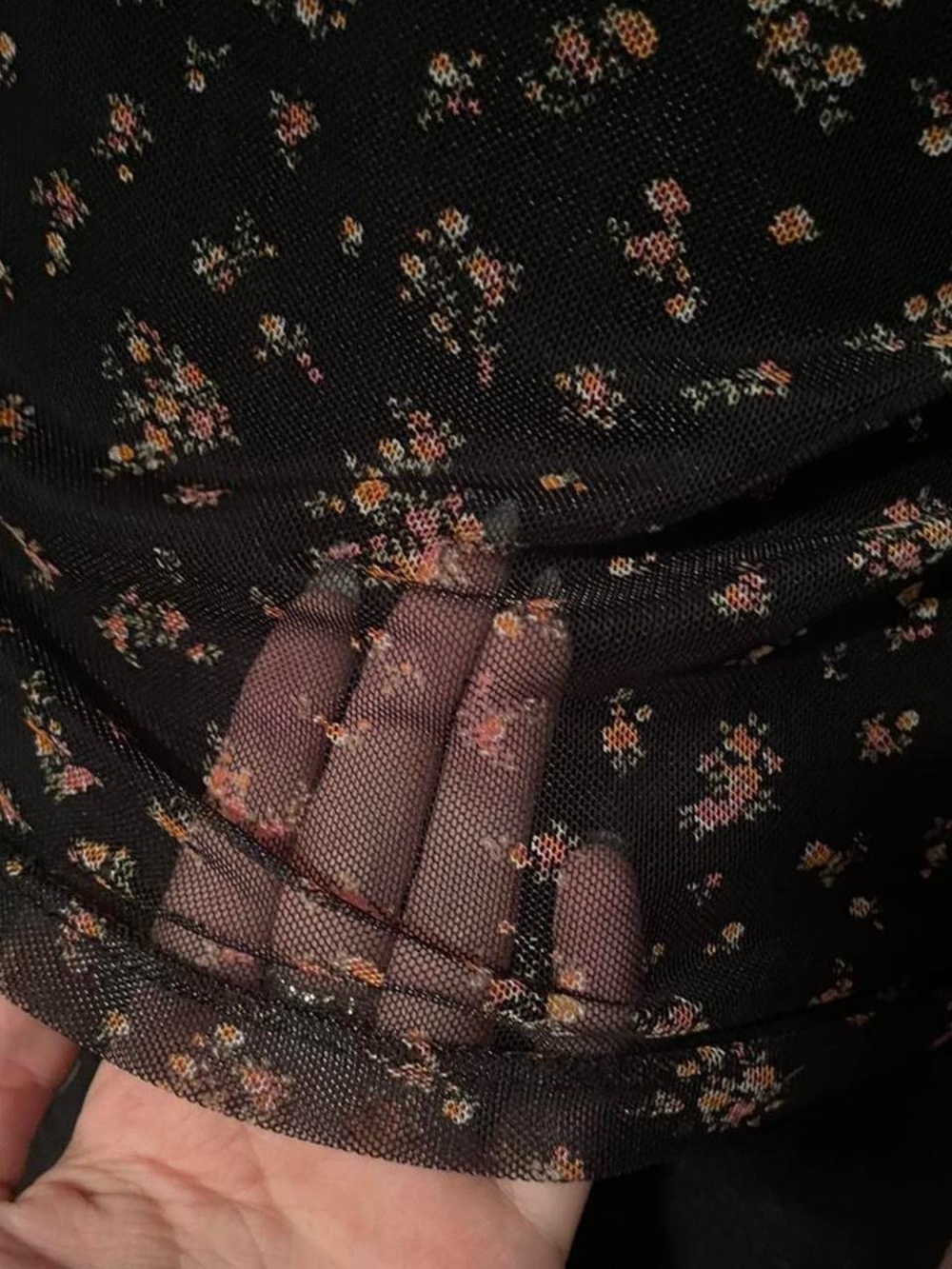 Ultra Flirt Black Mock Neck Short Sleeve Top with Pink Floral Print - Picture 4 of 5